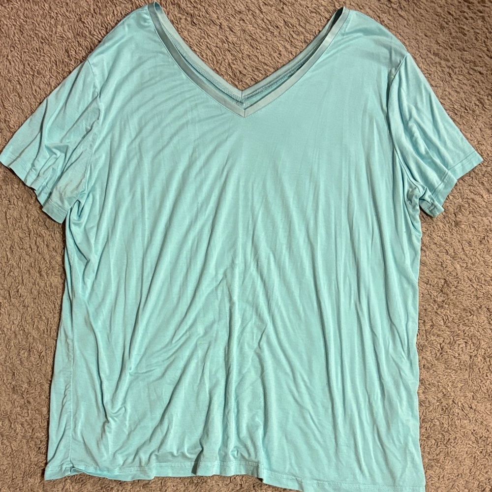 Aqua V-Neck Short Sleeve Top